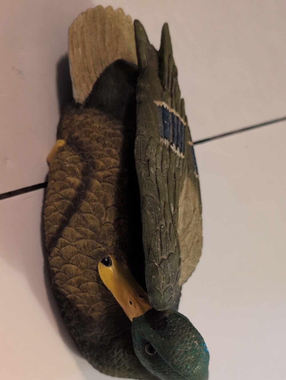 Green and Brown Preening Resin Duck Figurine 12 Inch